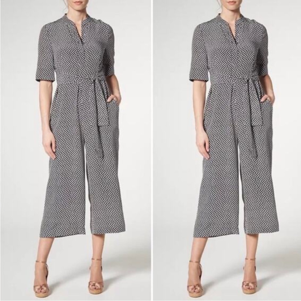 L.K.Bennet London Lorenna Silk Black / White Printed Jumpsuit Size 8